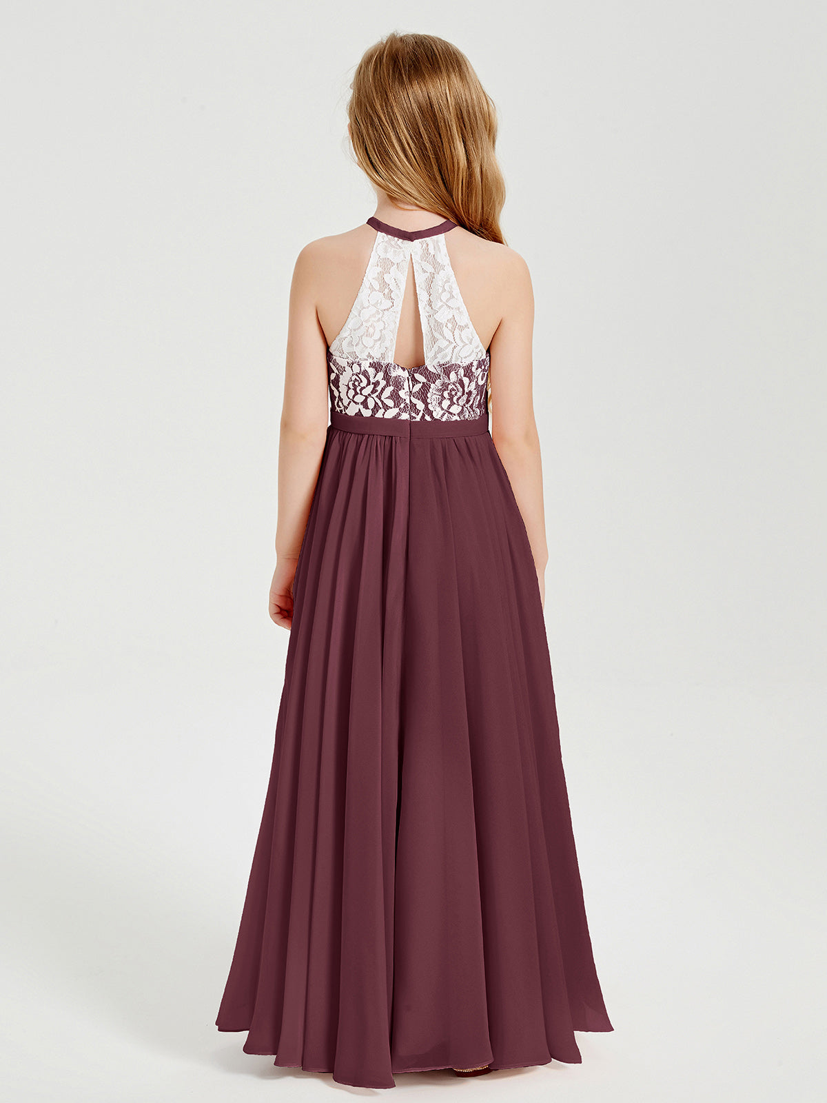Lace Top Long Chiffon Bridesmaid Dresses Cabernet